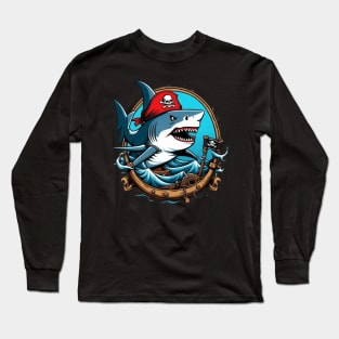 Pirate shark gift ideas kids tees Long Sleeve T-Shirt